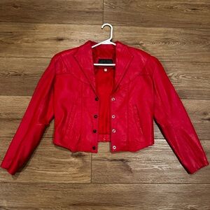 Hot Cherry Red Leather Moto Jacket